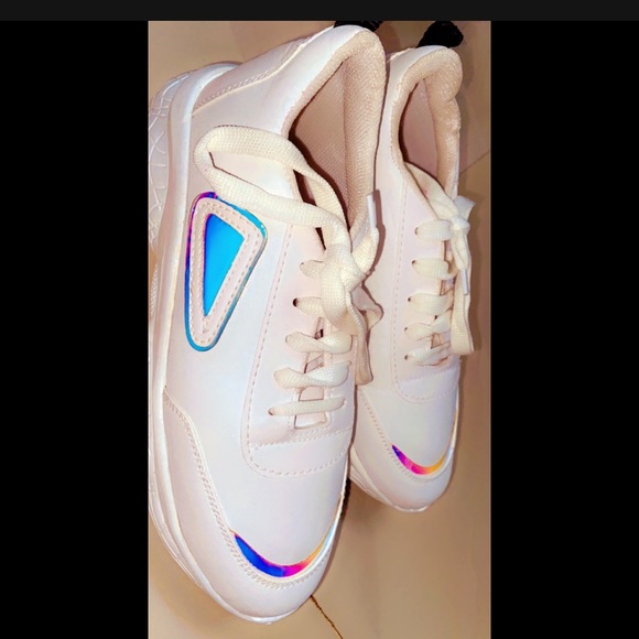 Shoes - White colour sneakers with florerencent detailing